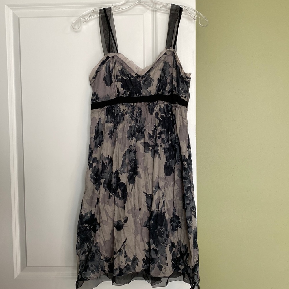 LOFT Gray and Black Watercolor Floral Dress